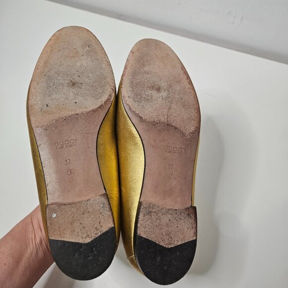 GUCCI Gold Leather Horsebit Penny  Loafers Flats Sz 6.5 / 37 EUR Designer Italy - Picture 10 of 13